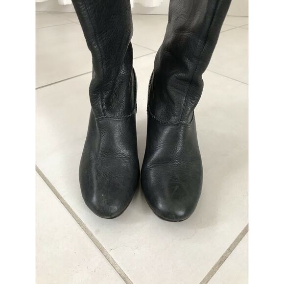 All Black Leather Pull On Calf Boots Green FLAWS - Picture 6 of 10